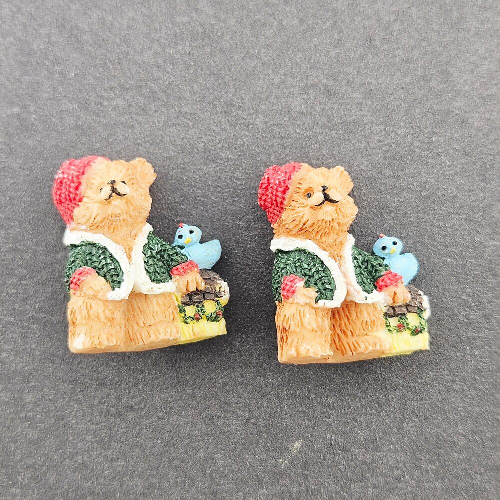 Hand Painted Teddy Bear Earrings Clip On